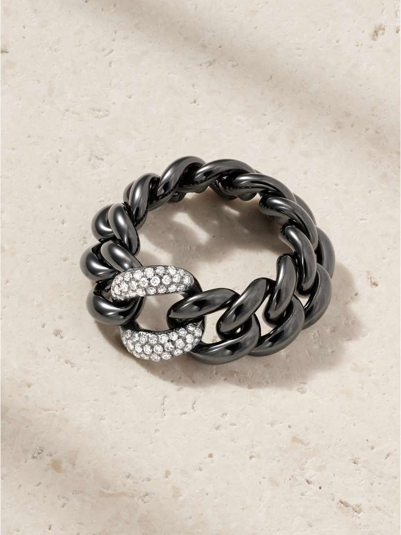 SHAY 18-karat Blackened Gold, Ceramic And Diamond Ring