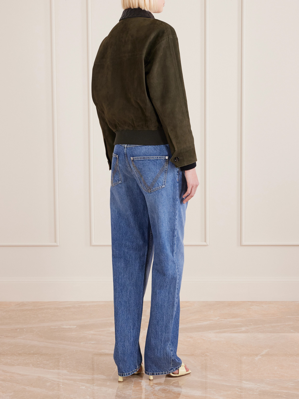 Bottega Veneta Intrecciato Leather-trimmed Suede Jacket In Green