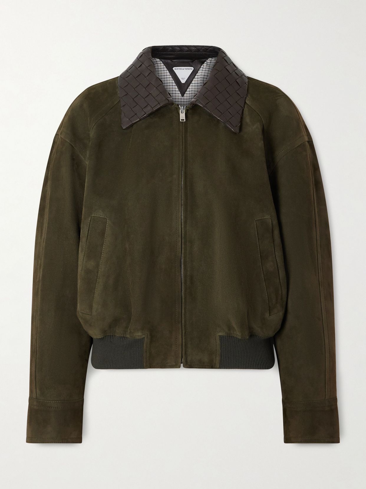 Intrecciato leather-trimmed suede jacket