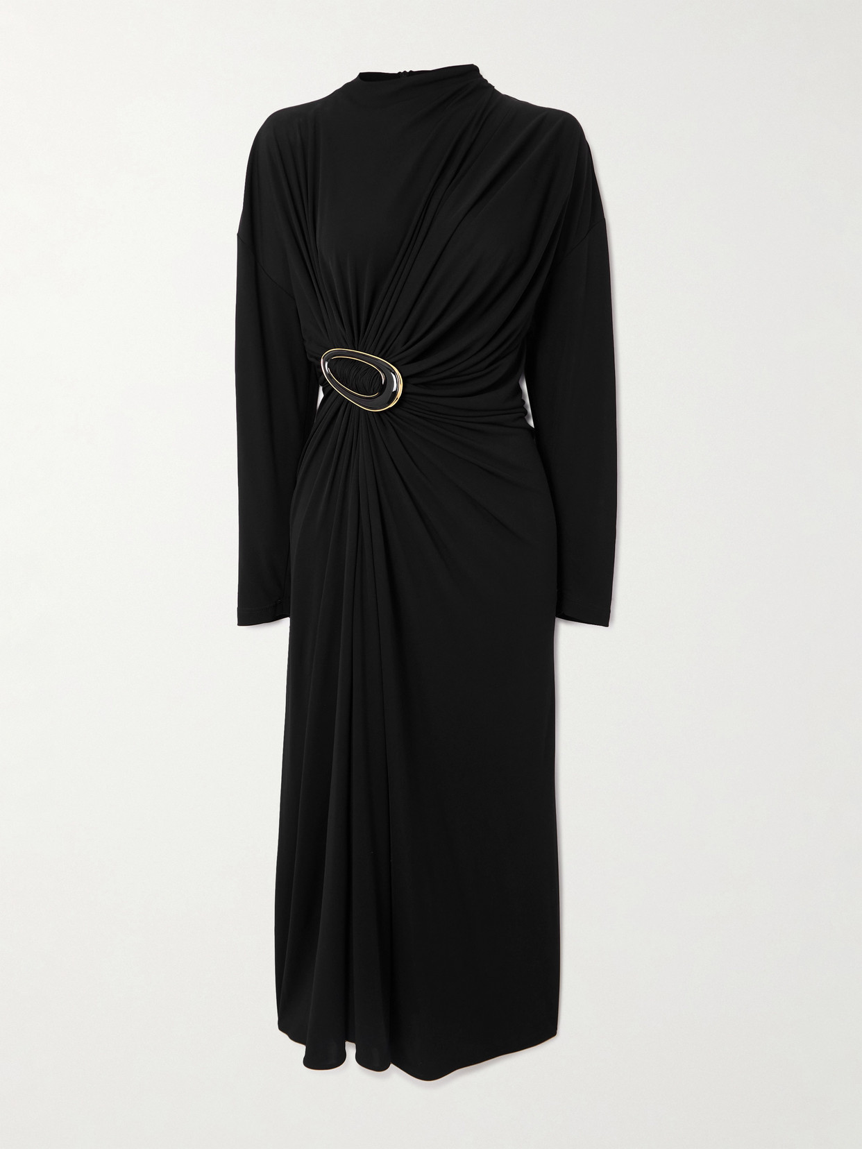 Bottega Veneta Embellished Gathered Jersey Midi Dress In Black