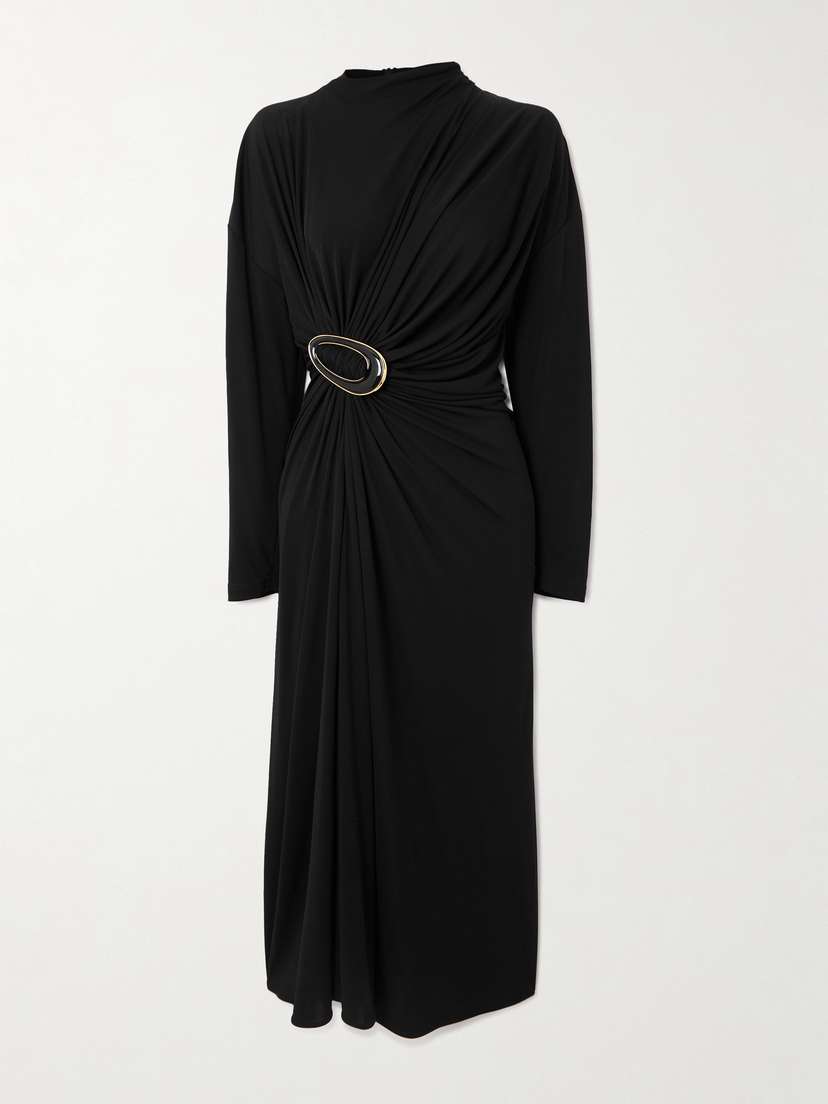 Bottega Veneta Embellished Gathered Jersey Midi Dress