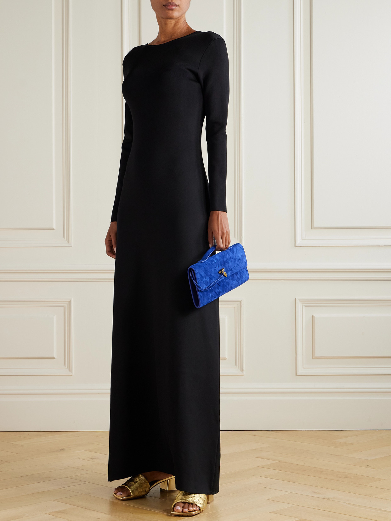 Bottega Veneta Chain-embellished Knitted Maxi Dress In Black