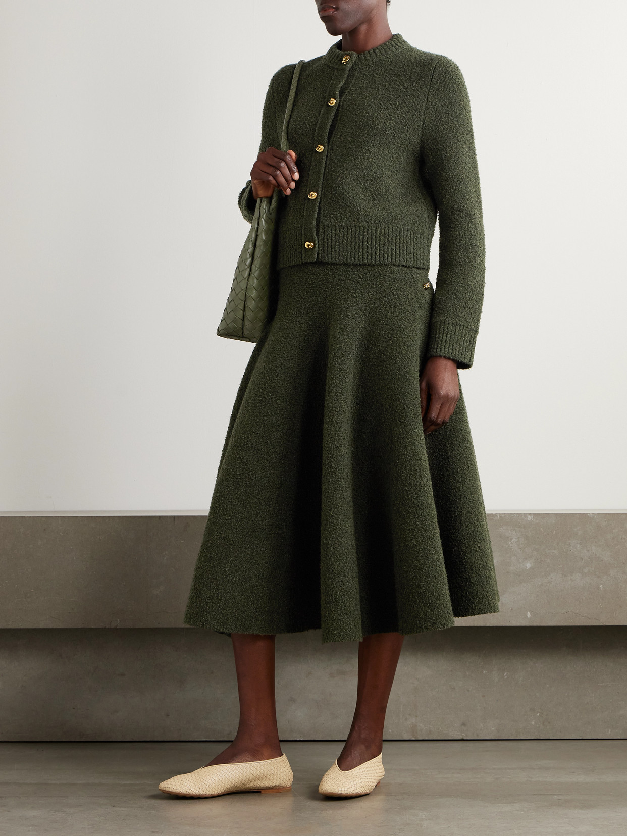 Bottega Veneta Wool-blend Bouclé Midi Skirt In Green