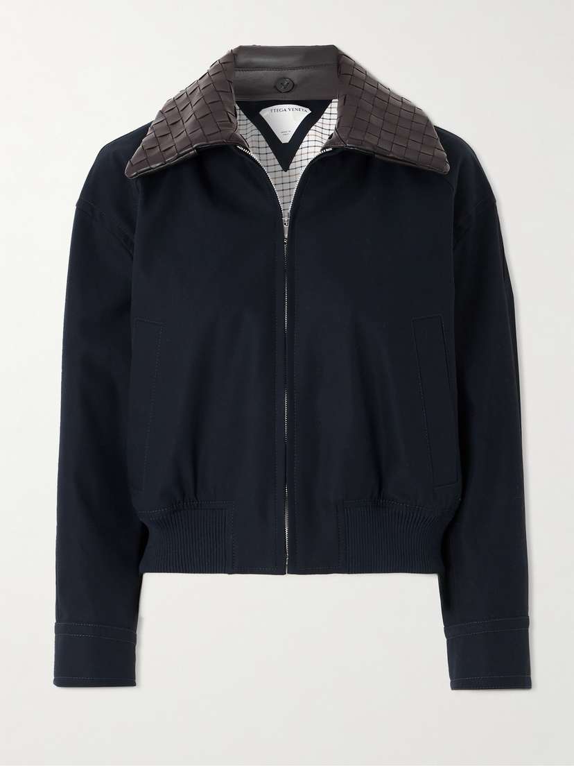 Bottega Veneta Intrecciato Leather-trimmed Cotton-twill Jacket