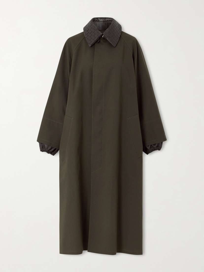 Bottega Veneta Intrecciato Leather-trimmed Cotton-blend Trench Coat