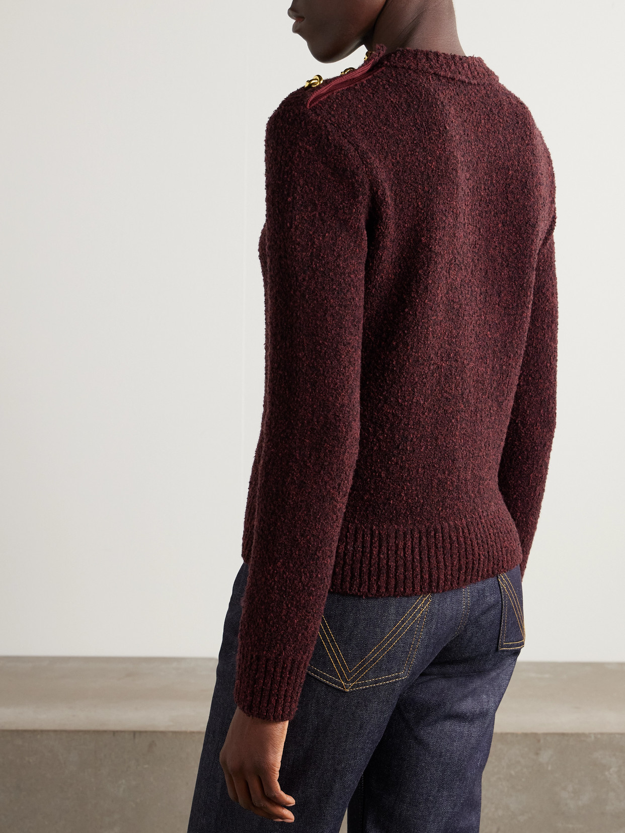 Bottega Veneta Button-detailed Wool-blend Bouclé Sweater In Red