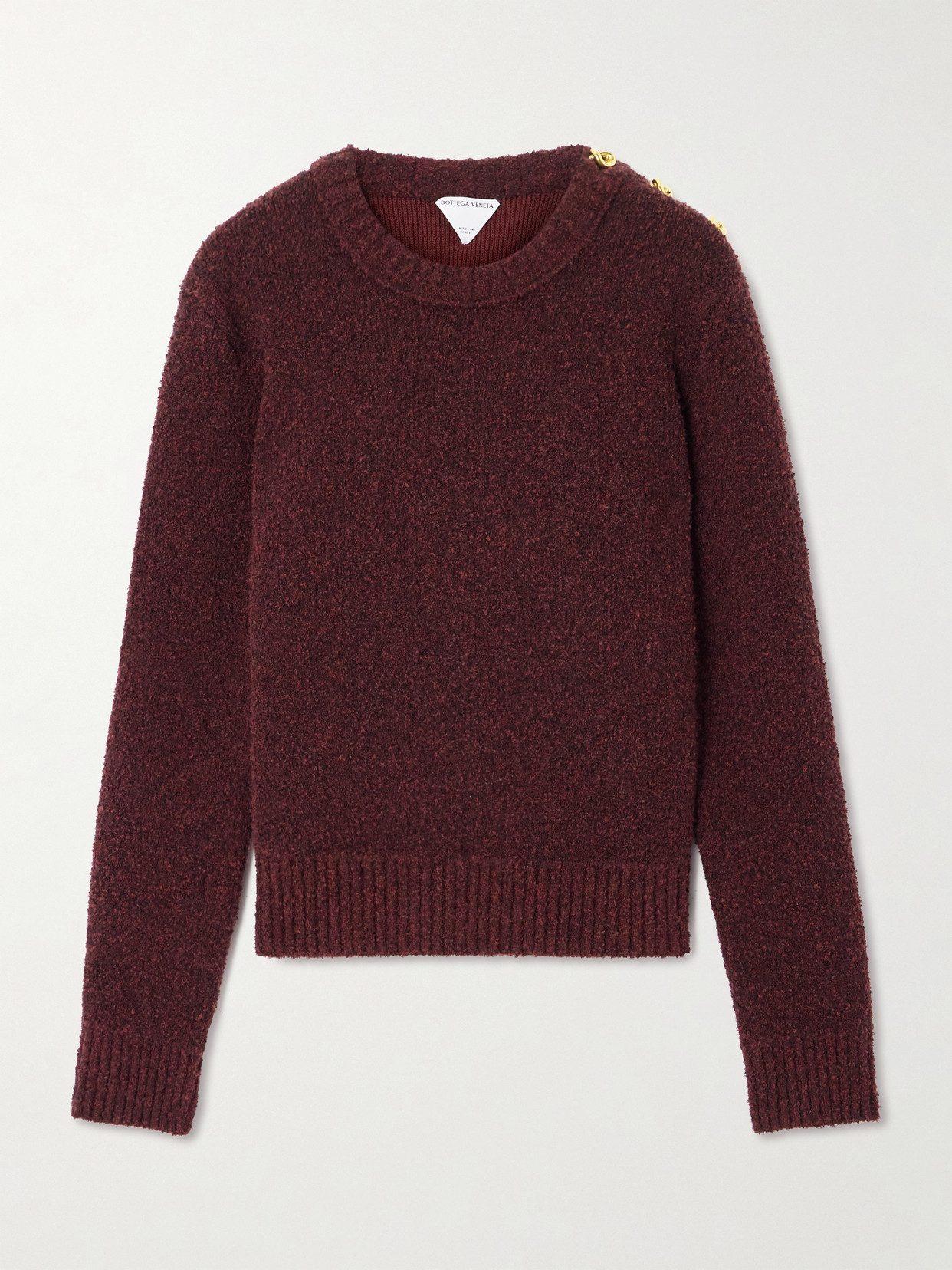 Bottega Veneta Button-detailed Wool-blend Bouclé Sweater In Red