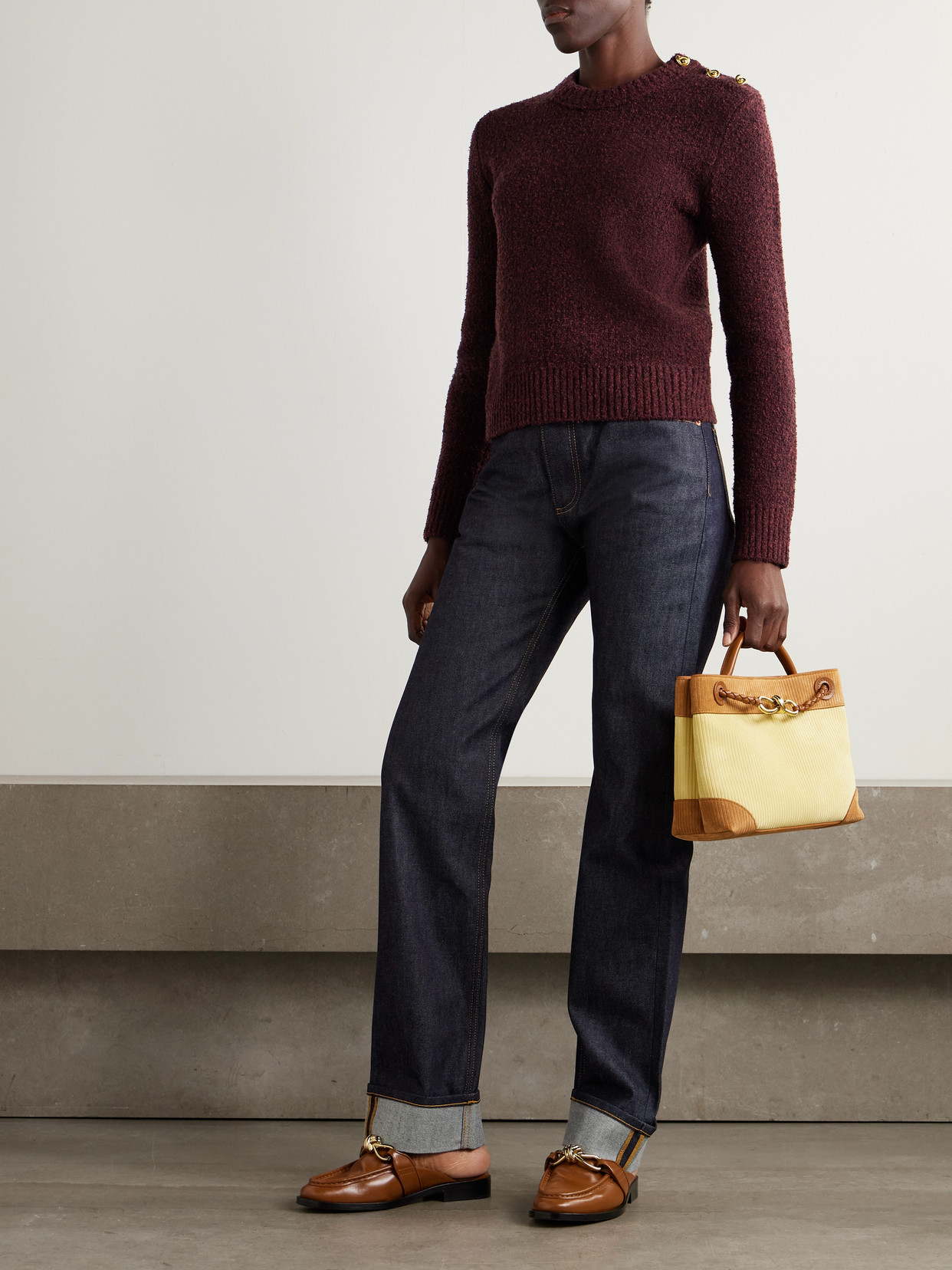 Bottega Veneta Button-detailed Wool-blend Bouclé Sweater In Red
