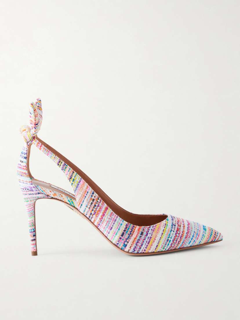 Aquazzura Bow Tie 85 Embellished Tweed Pumps