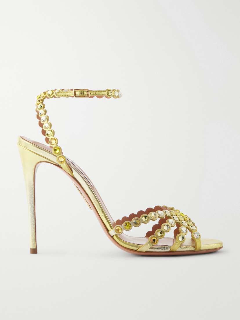 Aquazzura Tequila 105 Crystal-embellished Metallic Leather Sandals
