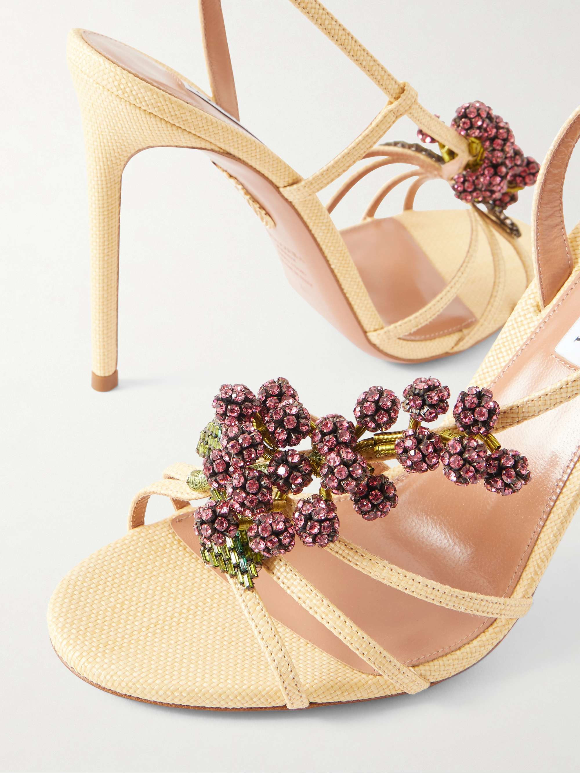 AQUAZZURA Raspberry Punch 105 embellished raffia slingback sandals