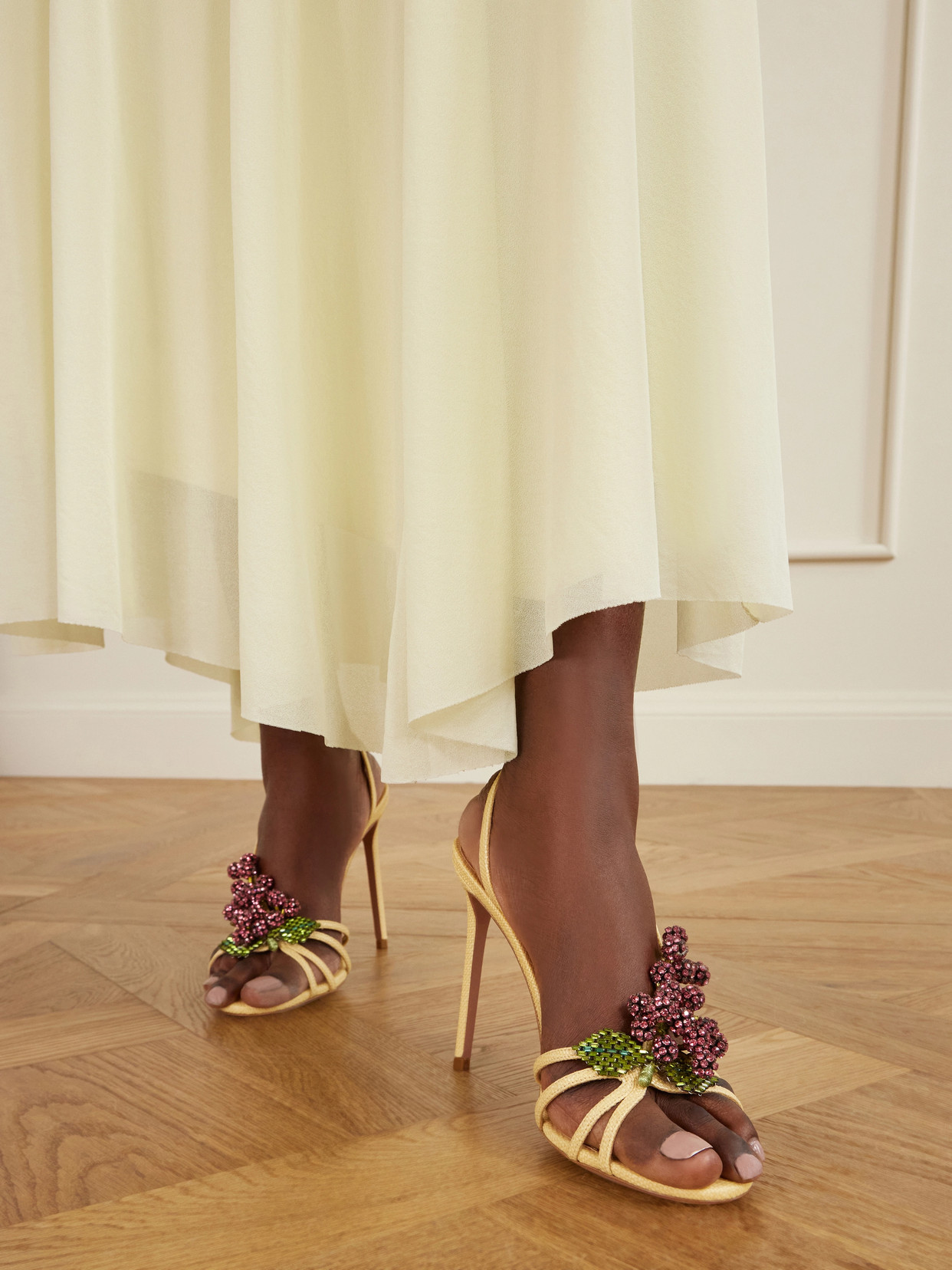 Raspberry Punch 105 Embellished Raffia Slingback