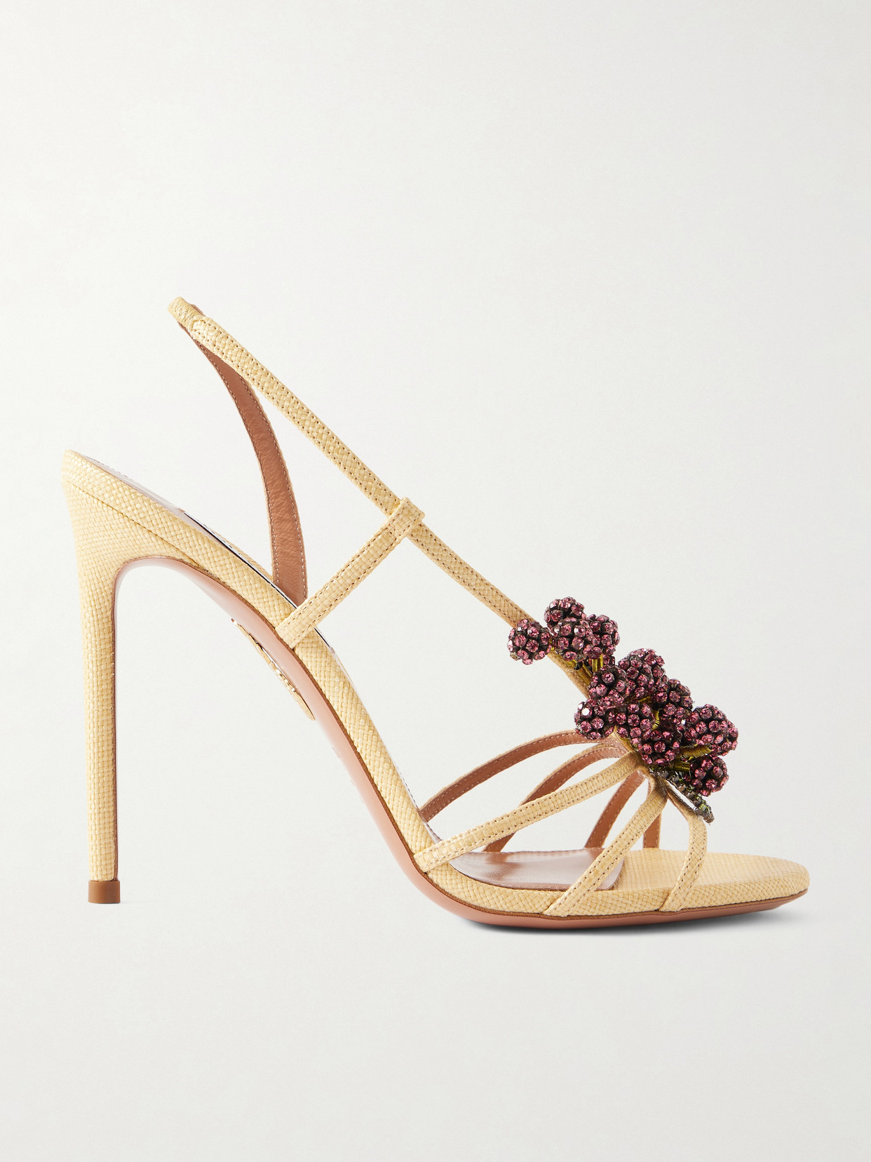 Aquazzura Raspberry Punch 105 Embellished Raffia Slingback Sandals In Nude