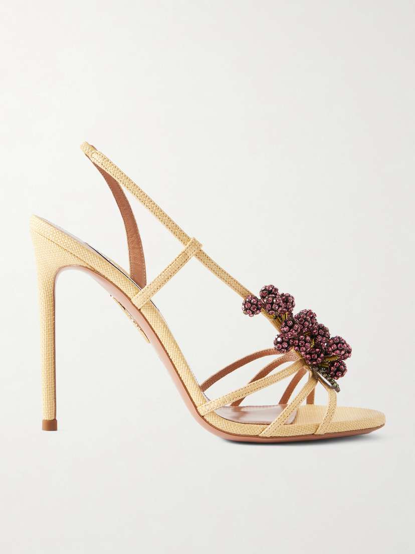 Aquazzura Raspberry Punch 105 Embellished Raffia Slingback Sandals