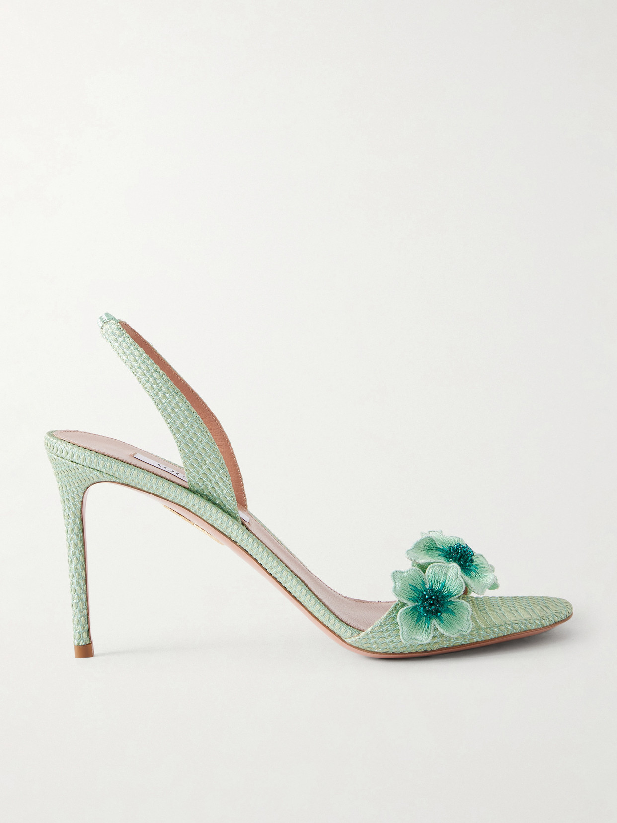 Aquazzura Passionflower 85 Embellished Raffia Slingback Sandals In Green