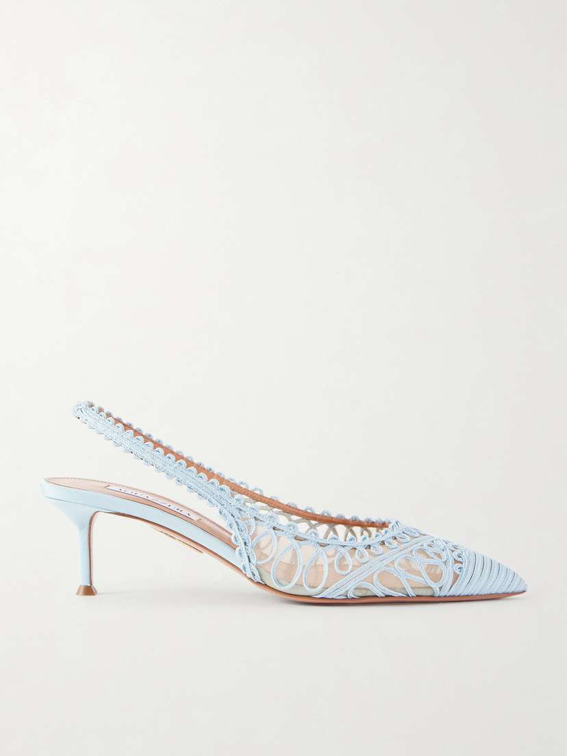 Aquazzura Kahlo 50 Embroidered Leather-trimmed Mesh Slingback Pumps