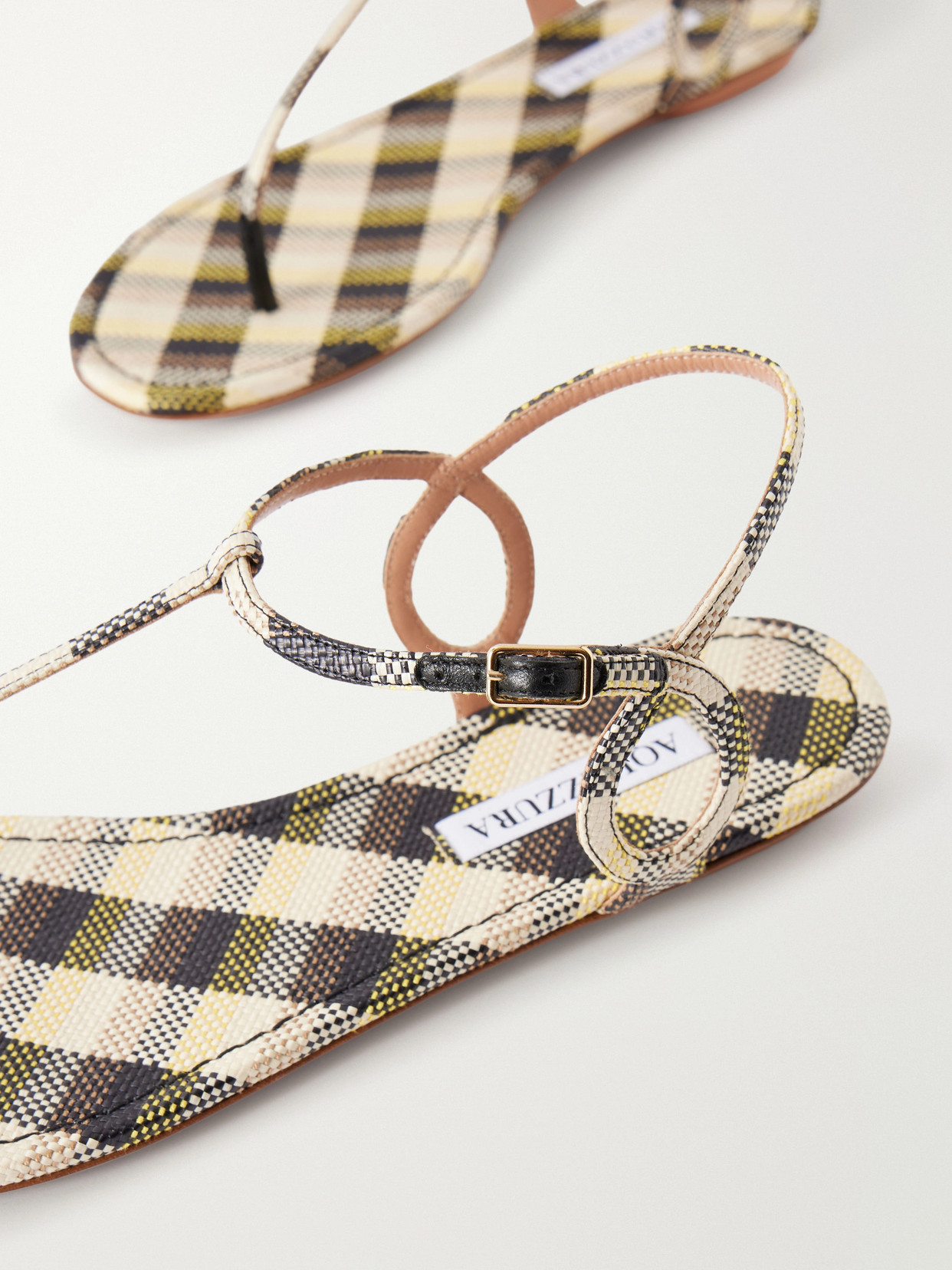 Almost Bare Checked Raffia Sandals
