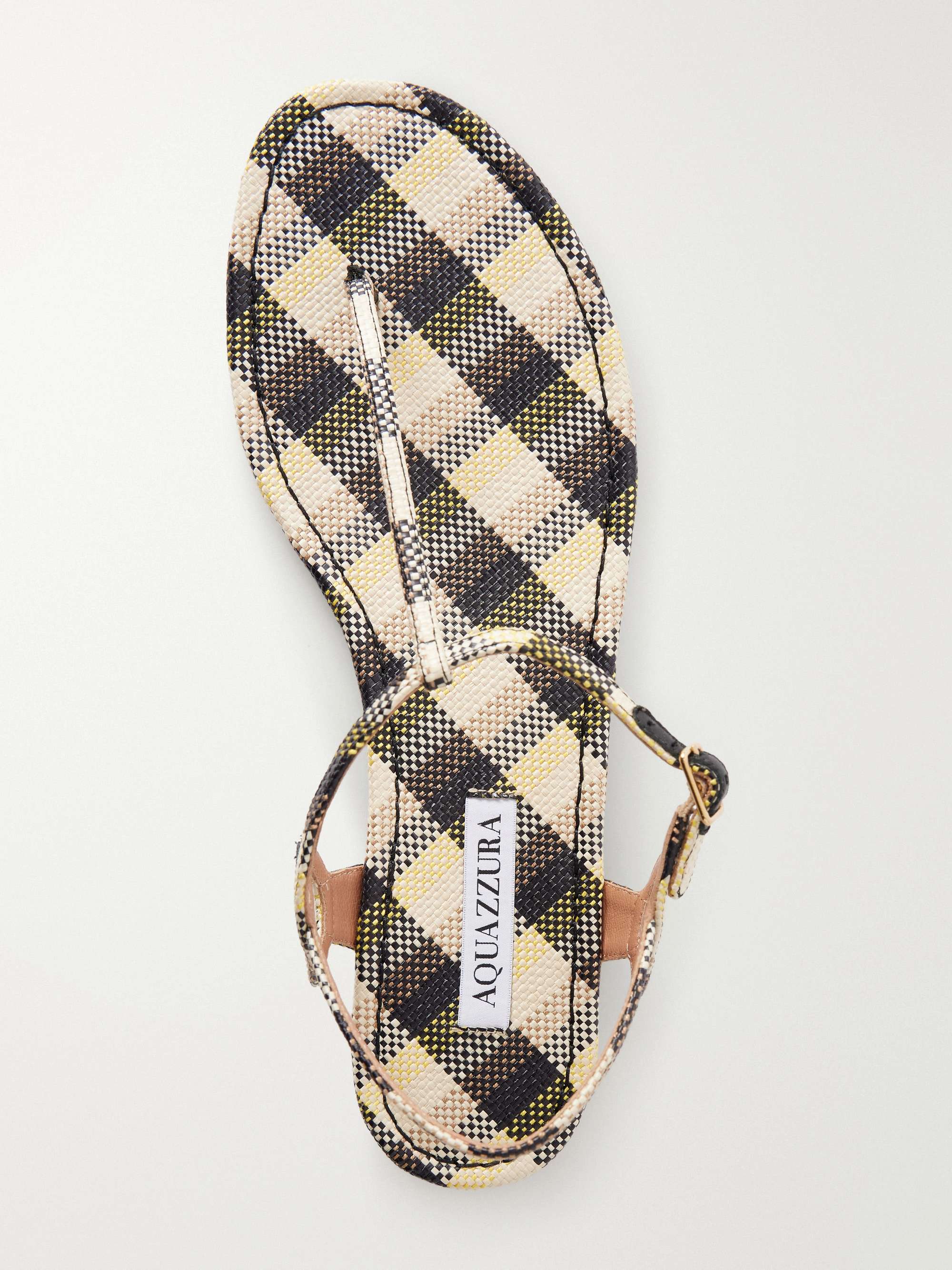 AQUAZZURA Almost Bare checked raffia sandals | NET-A-PORTER