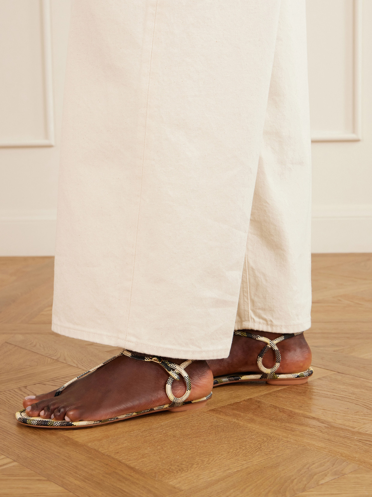 Almost Bare Checked Raffia Sandals