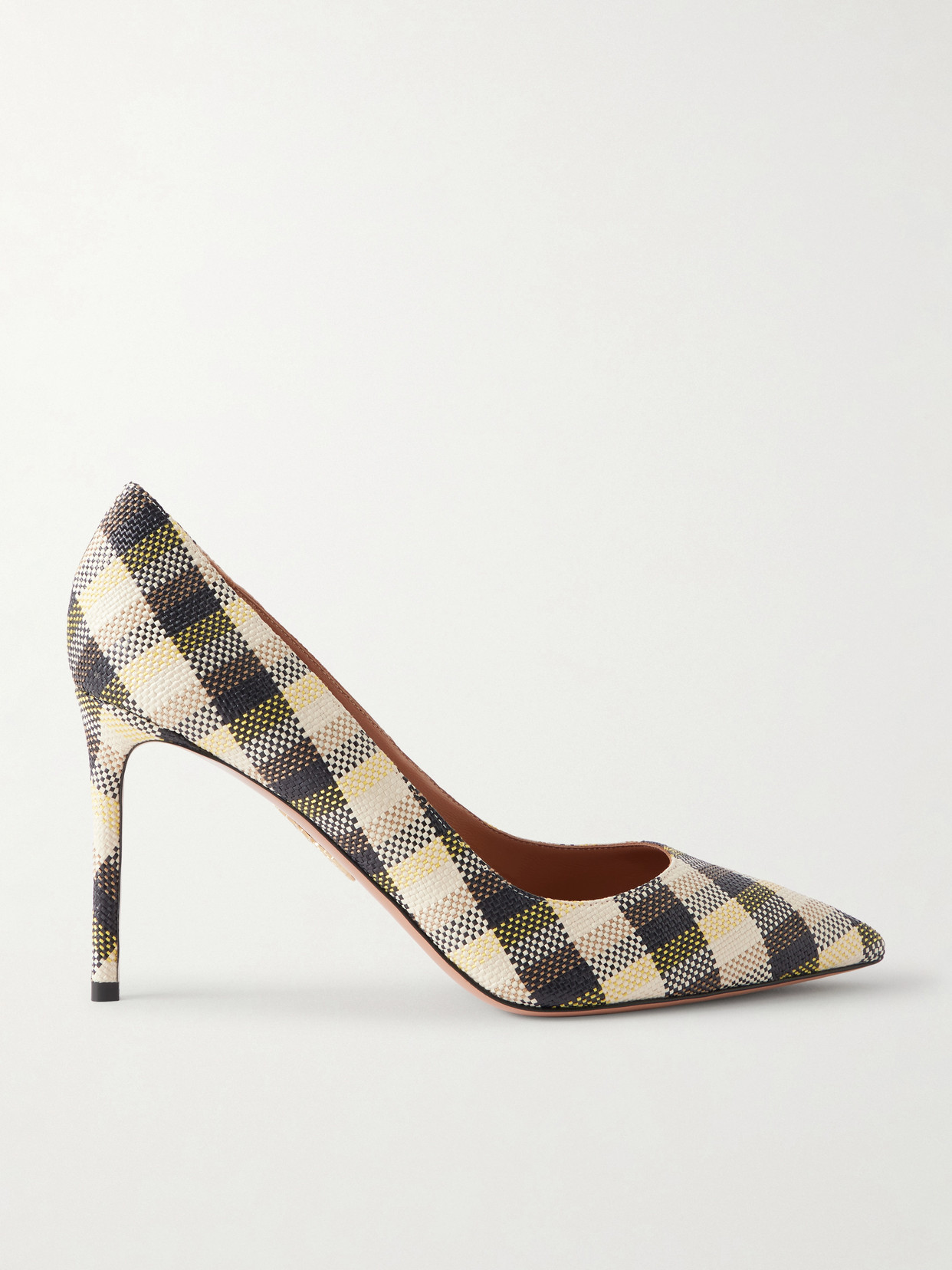 Aquazzura Purist Checked Raffia Pumps In Multi