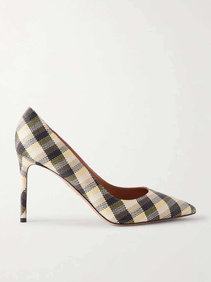 Aquazzura Purist 85 Checked Raffia Pumps