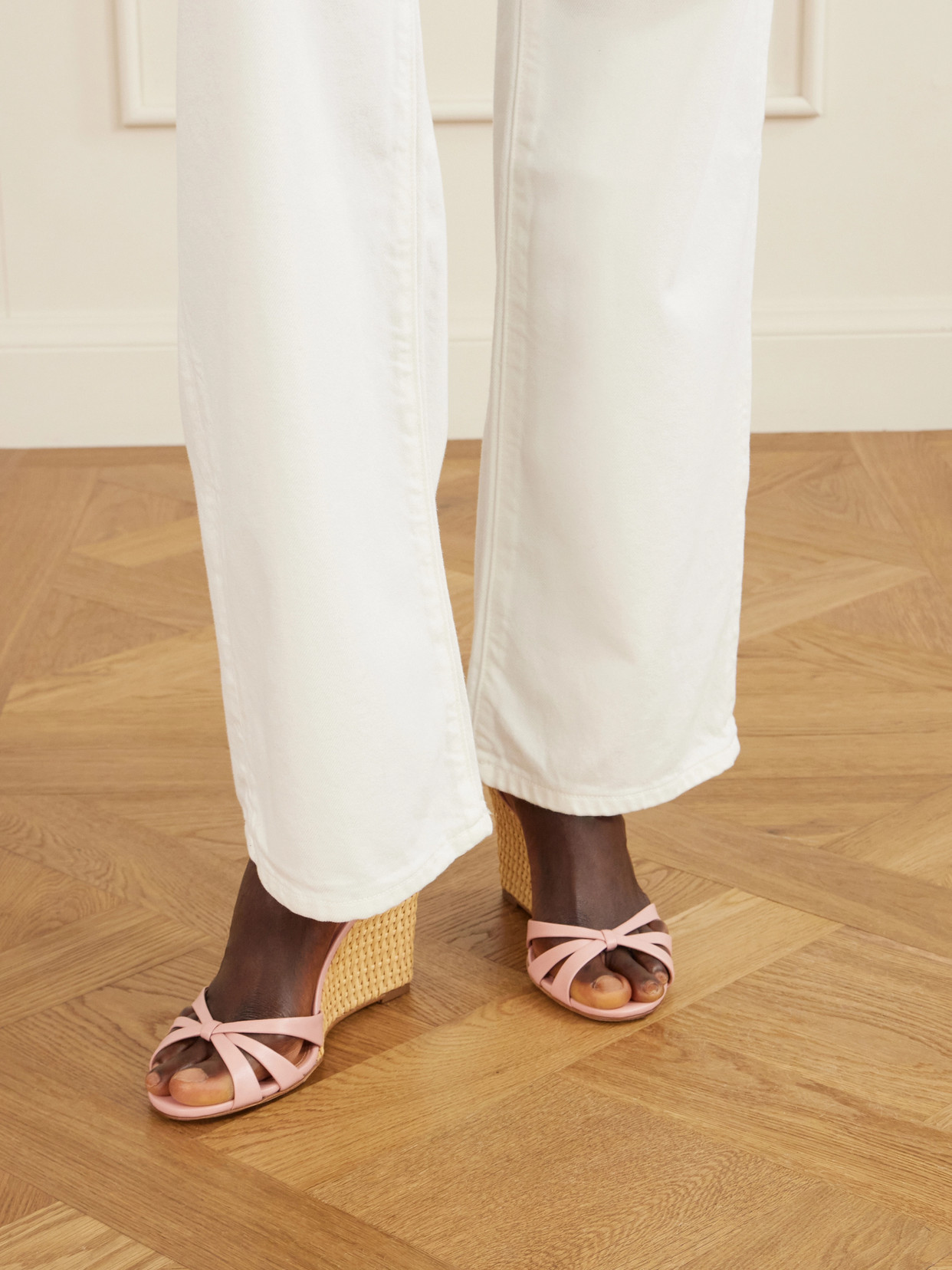 Tati 85 Leather And Wicker Wedge