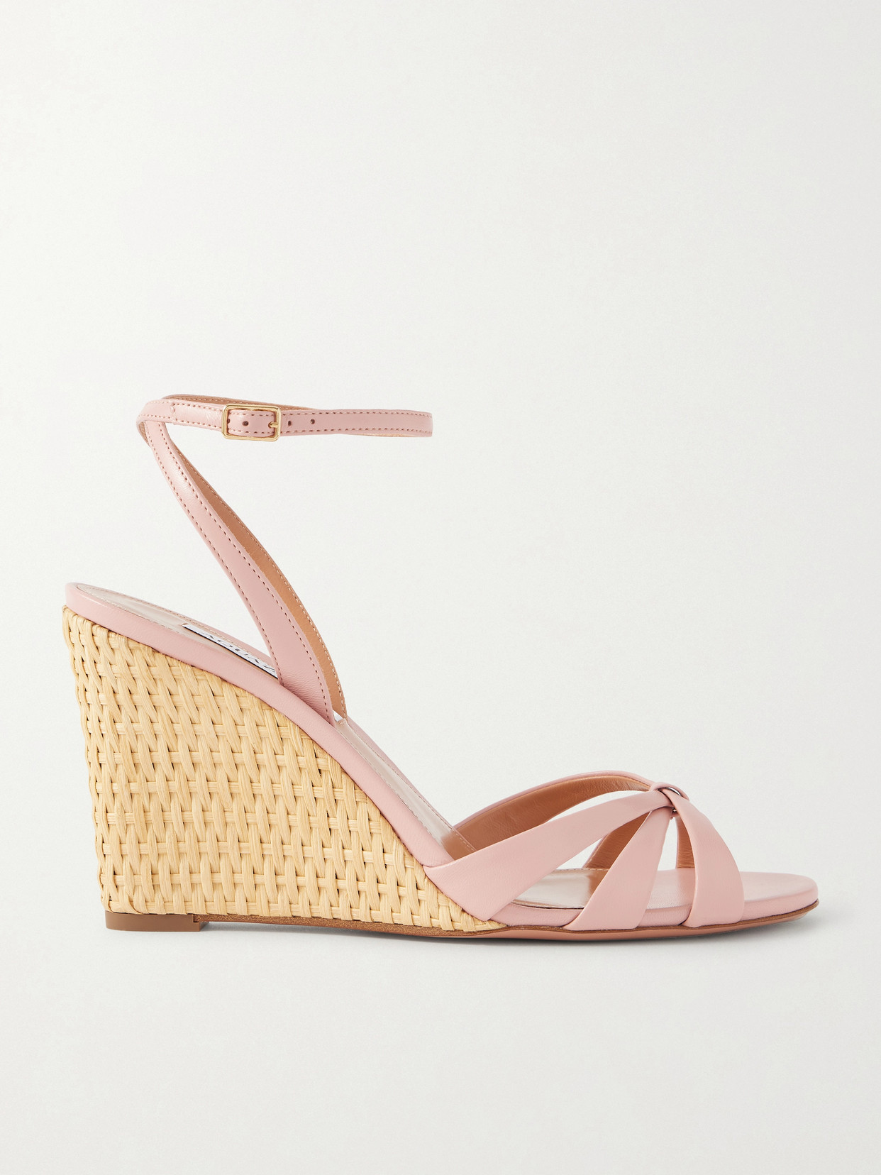 Aquazzura Tati 85 Leather And Wicker Wedge Sandals In Pink