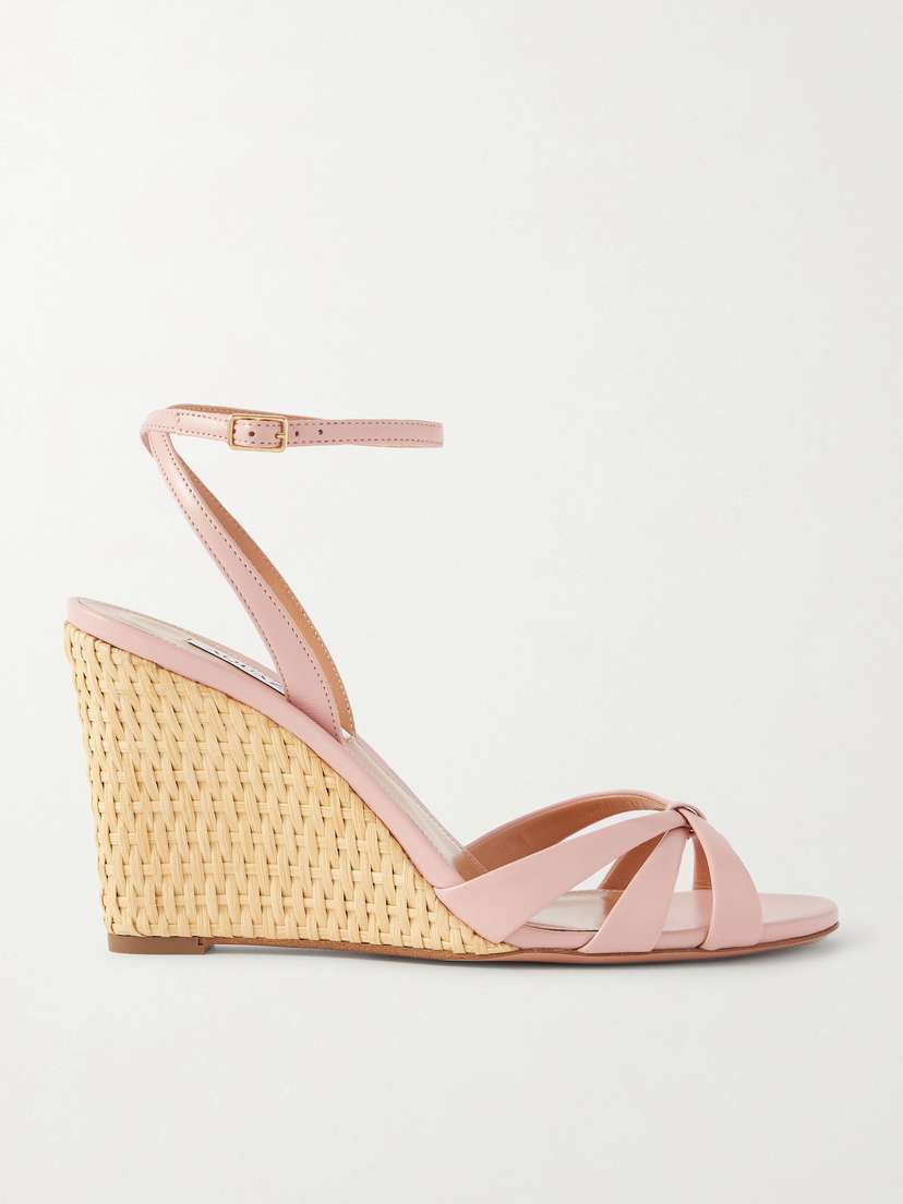 Aquazzura Tati 85 Leather And Wicker Wedge Sandals