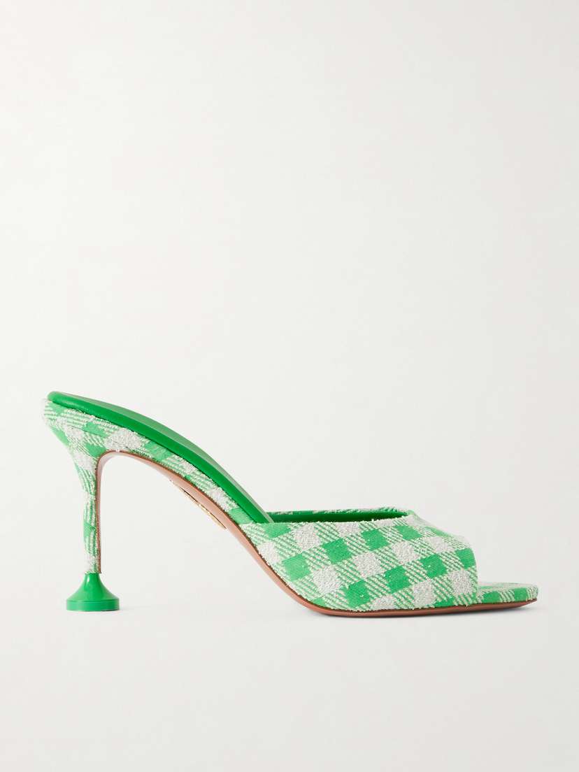 Aquazzura Bisous 85 Checked Jacquard Mules