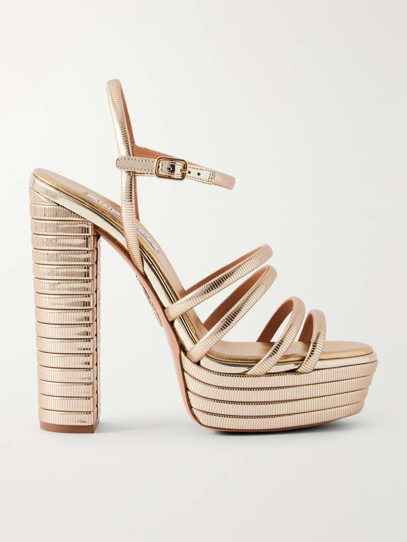 Aquazzura Heatwave 140 Metallic-leather Platform Sandals
