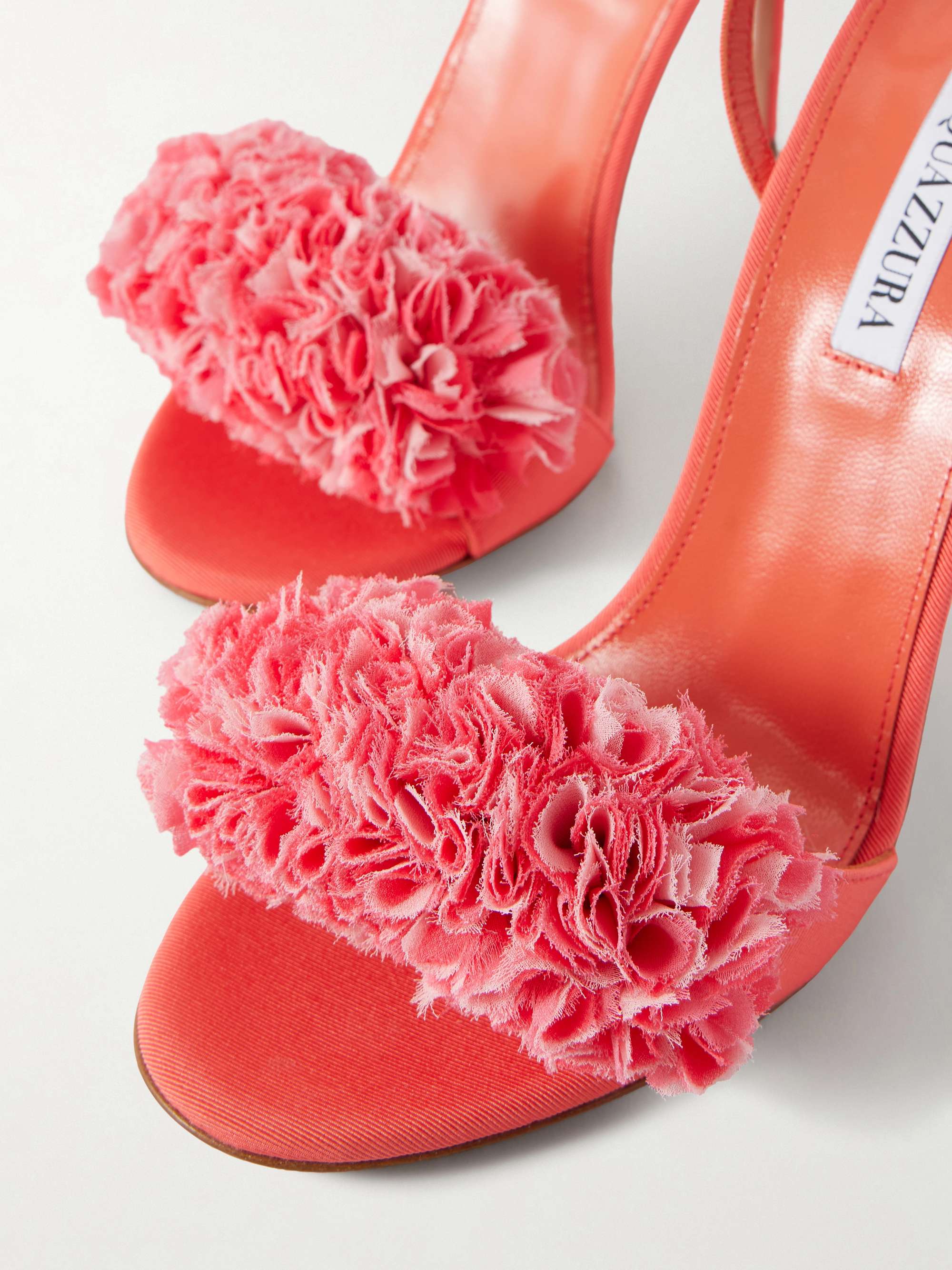 AQUAZZURA Cherry Kiss 105 ruffled chiffon and leather-trimmed