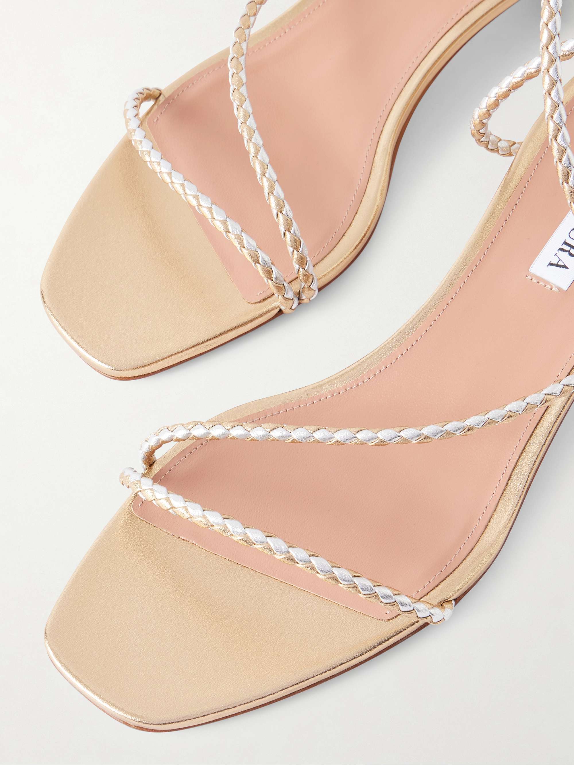 AQUAZZURA Luca 35 braided metallic leather sandals | NET-A-PORTER