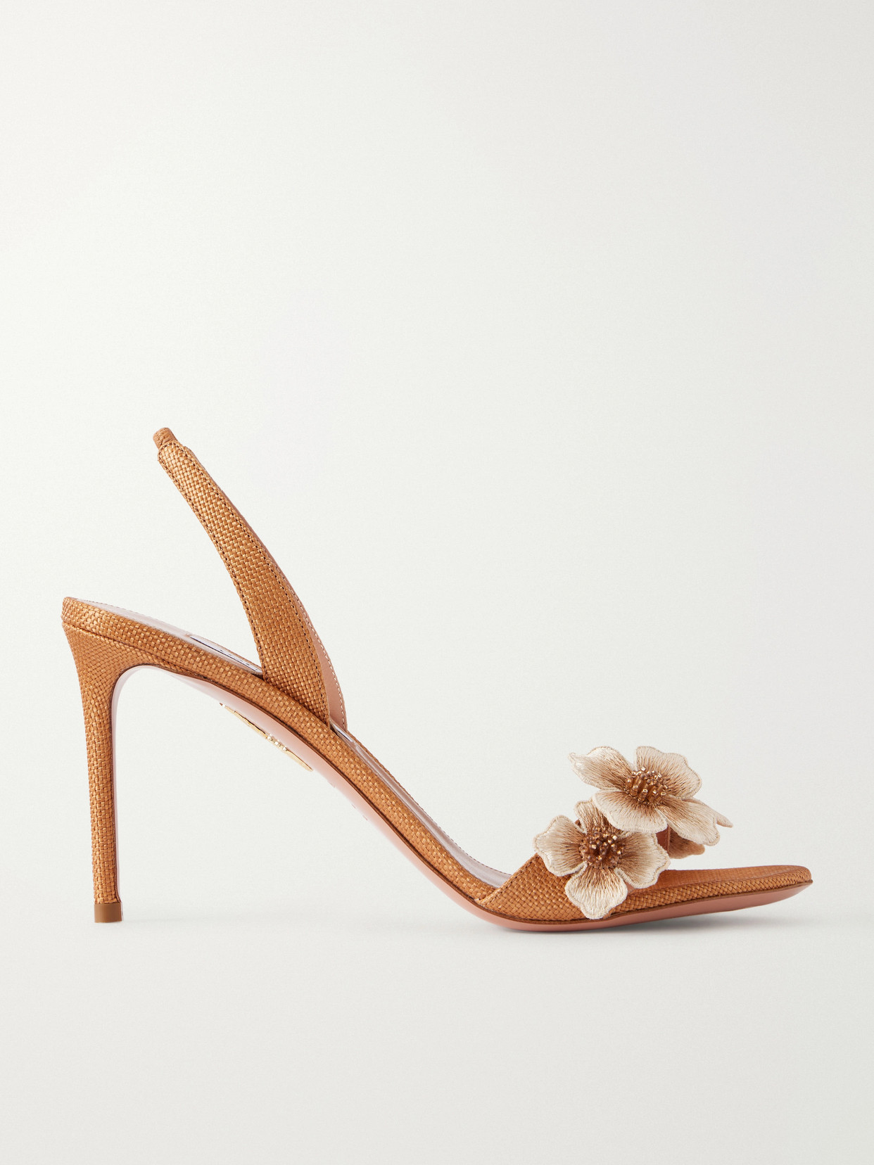 Aquazzura Passionflower 85 Embellished Raffia Slingback Sandals In Brown
