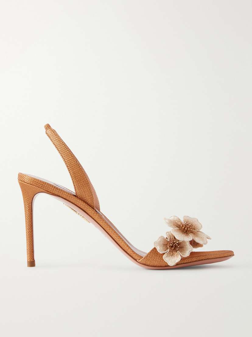Aquazzura Passionflower 85 Embellished Raffia Slingback Sandals