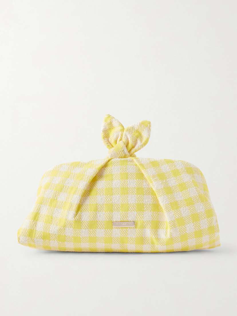 Aquazzura Bow Tie Bow-detail Checked Bouclé-jacquard Clutch