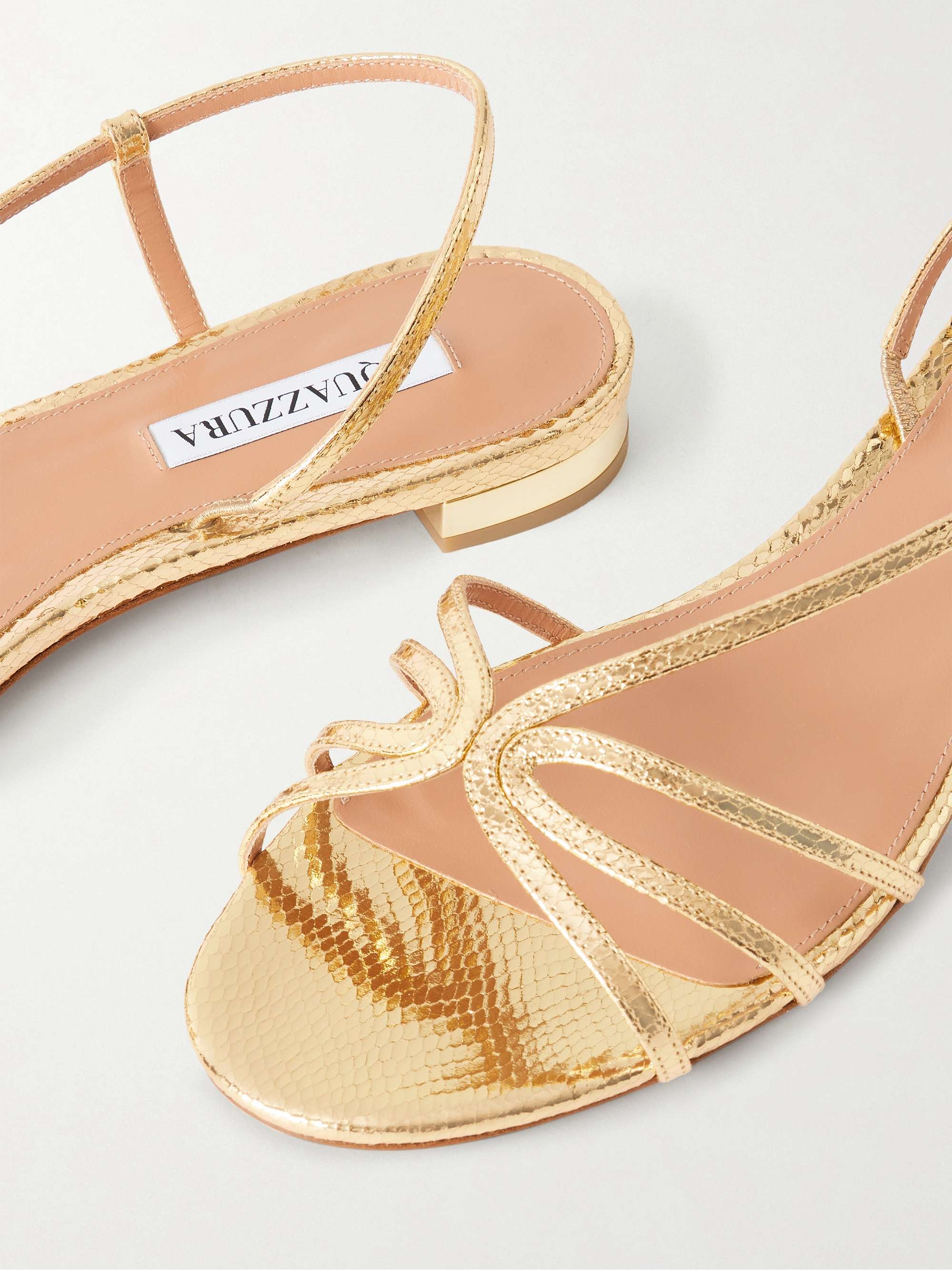 AQUAZZURA Talk To Me snake-effect metallic leather slingback