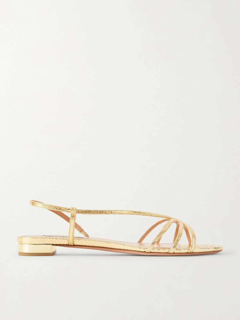 Aquazzura Talk To Me Snake-effect Metallic Leather Slingback Sandals