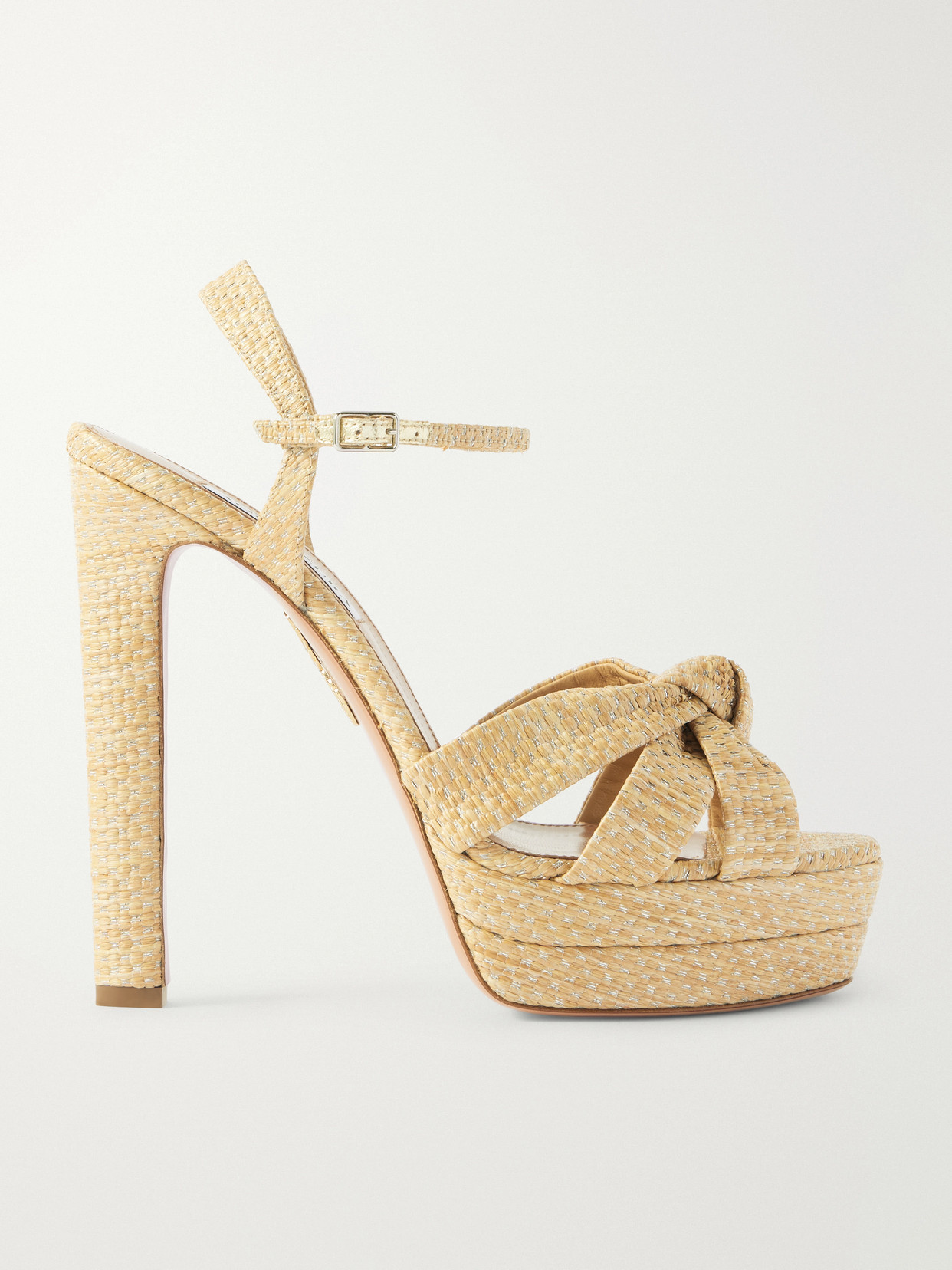 Aquazzura Nina 130 Raffia Platform Sandals In Neutral