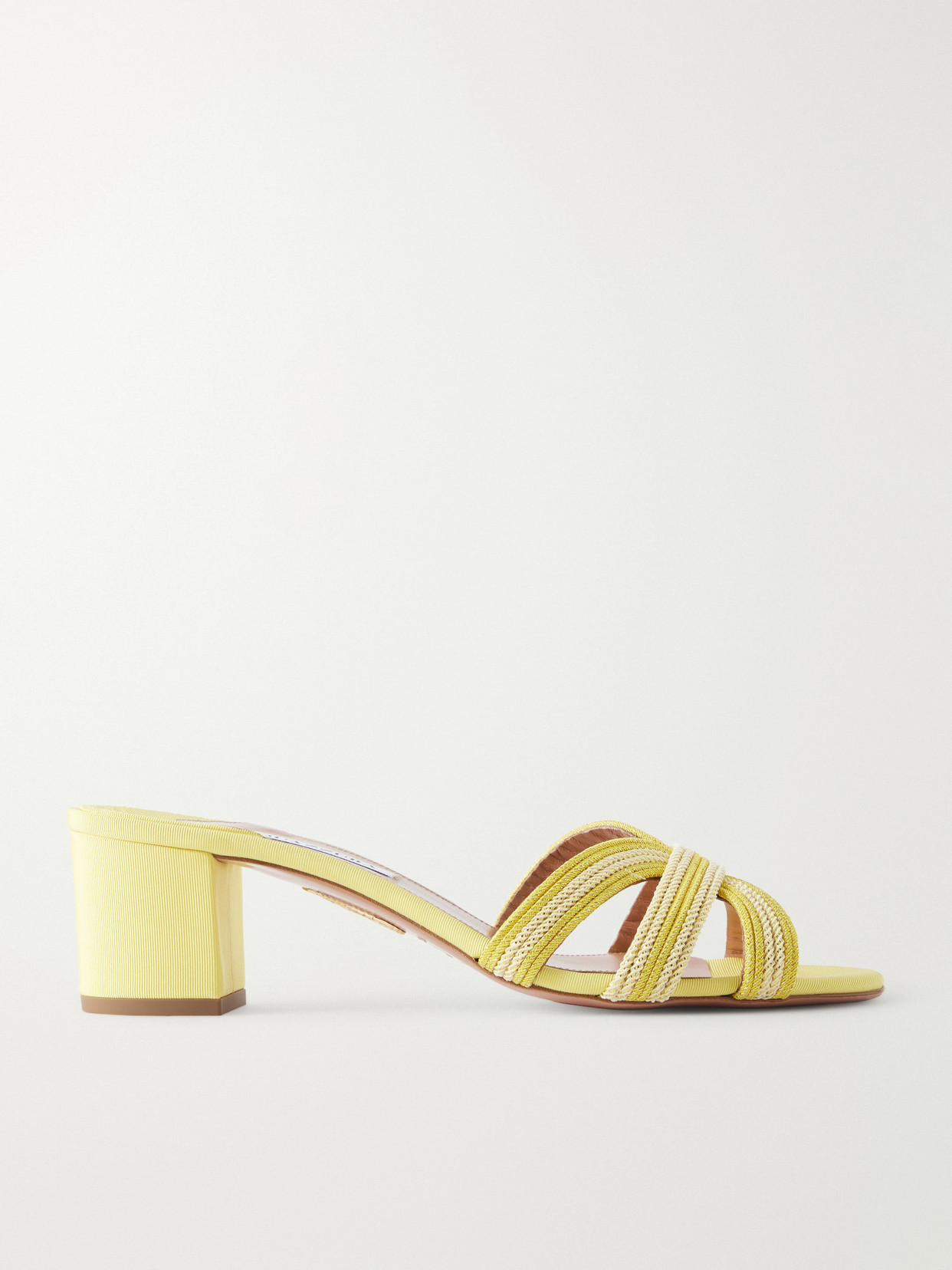 Aquazzura Day Dream 50 Metallic Raffia Mules In Yellow
