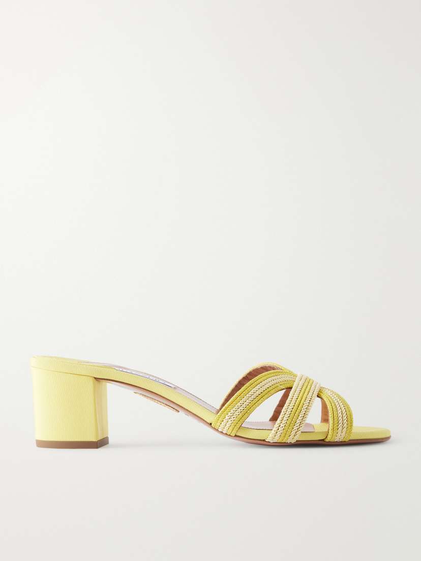 Aquazzura Day Dream 50 Metallic Raffia Mules