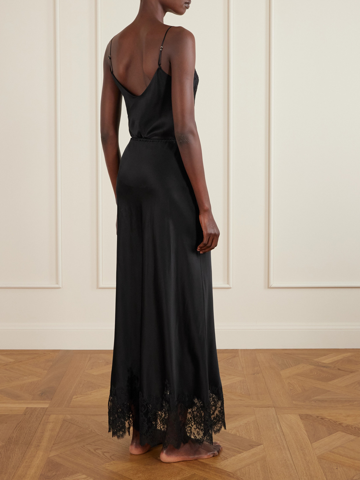 Lace-Trimmed Silk-Satin Midi