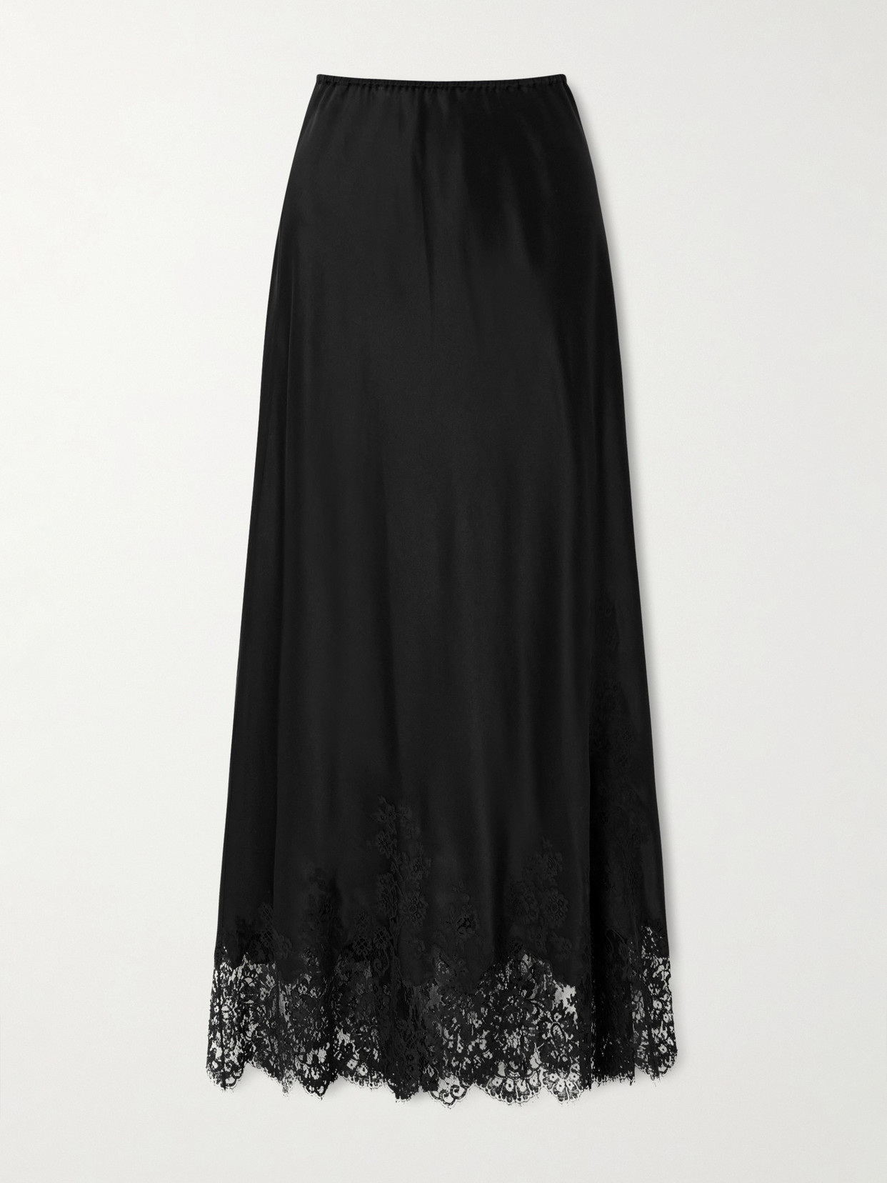 Carine Gilson Lace-trimmed Silk-satin Midi Skirt In Black