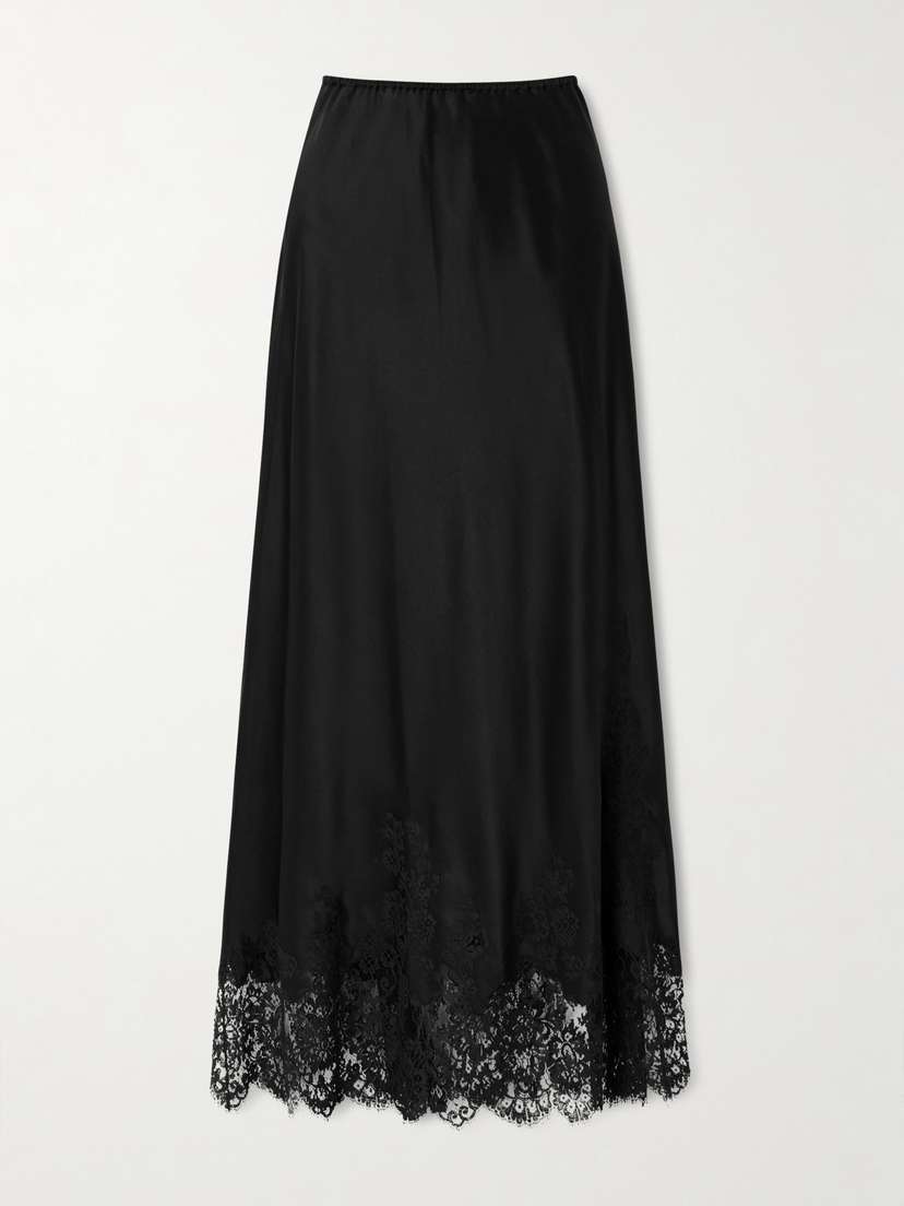 Carine Gilson Lace-trimmed Silk-satin Midi Skirt