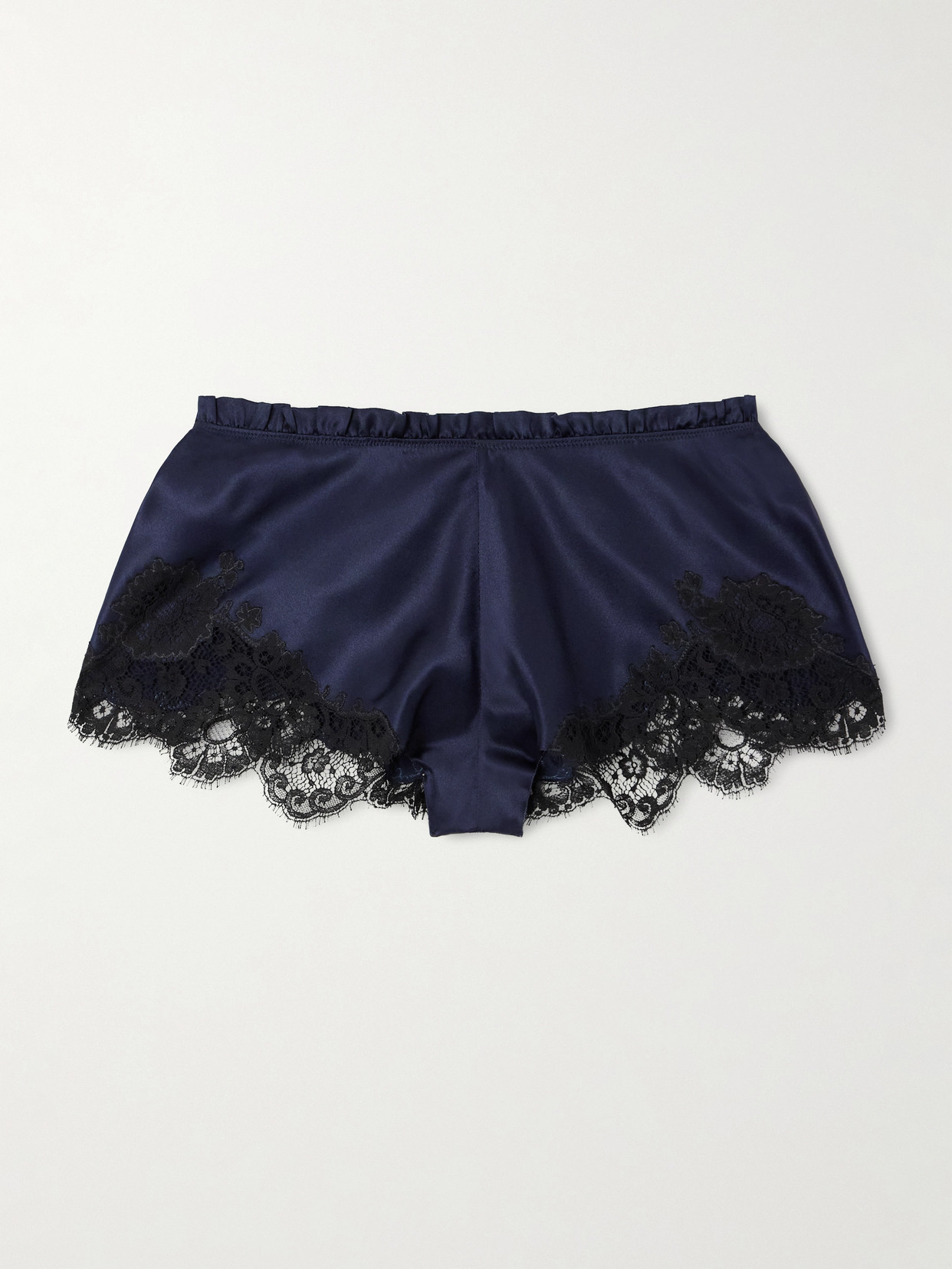 Carine Gilson Lace-trimmed Silk-satin Shorts In Blue