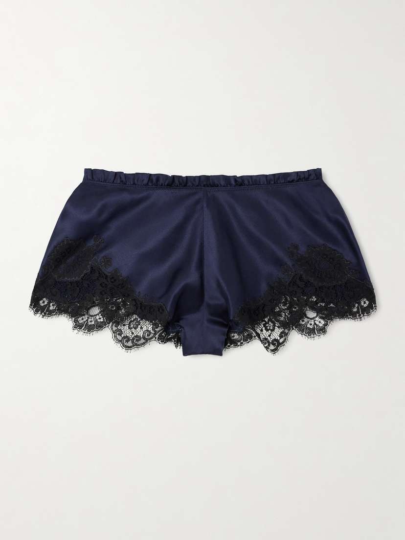 Carine Gilson Lace-trimmed Silk-satin Shorts