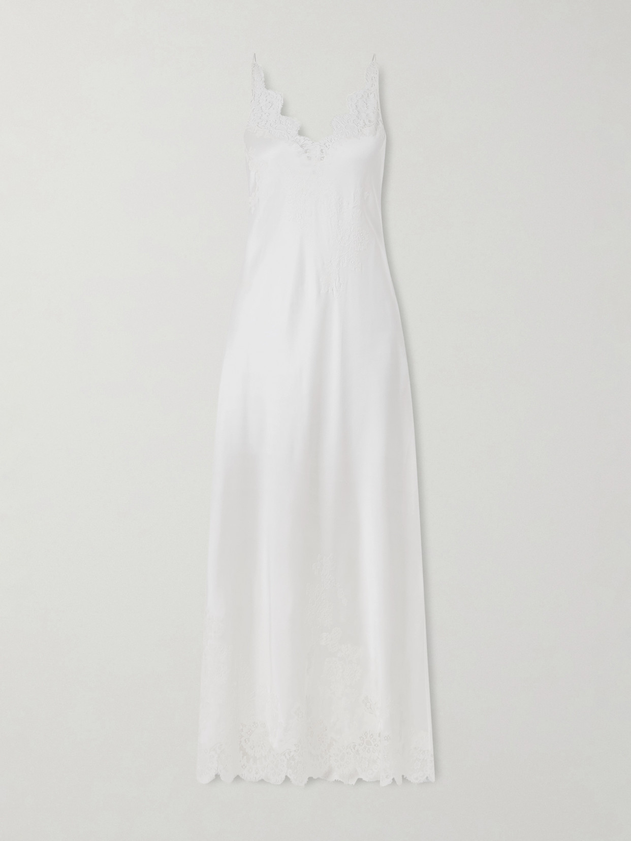 Carine Gilson Lace-trimmed Floral-embroidered Silk-satin Nightdress In White
