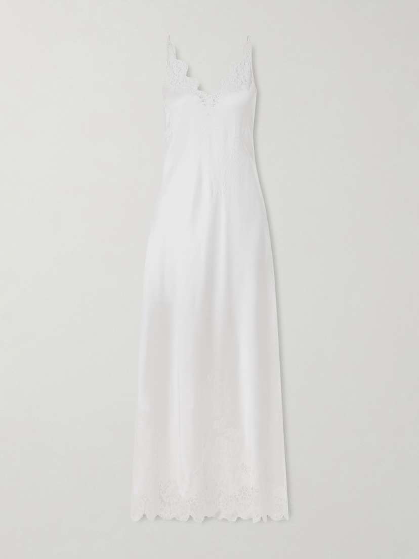 Carine Gilson Lace-trimmed Floral-embroidered Silk-satin Nightdress