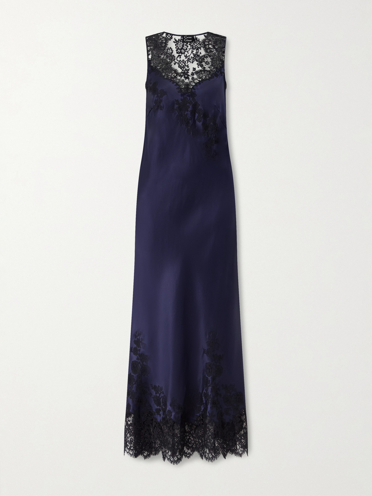 Carine Gilson Lace-trimmed Silk-satin Nightdress In Blue