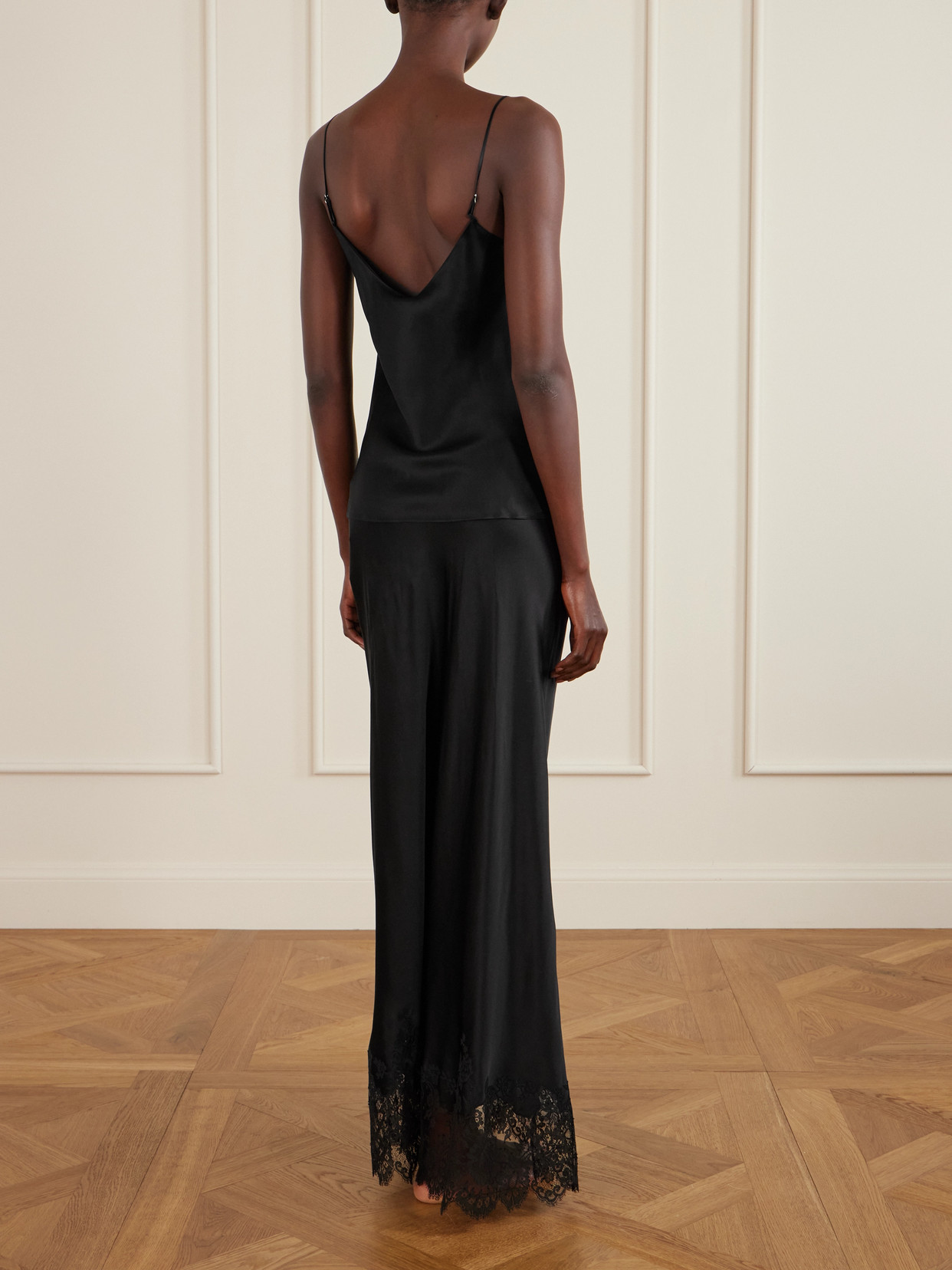 Carine Gilson Lace-trimmed Silk-satin Camisole In Black