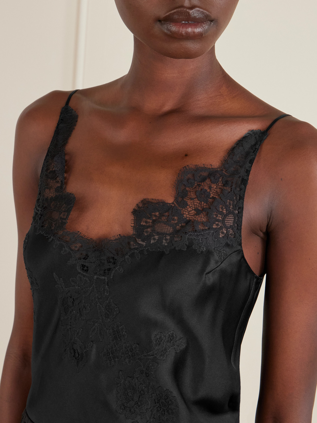 Carine Gilson Lace-trimmed Silk-satin Camisole In Black